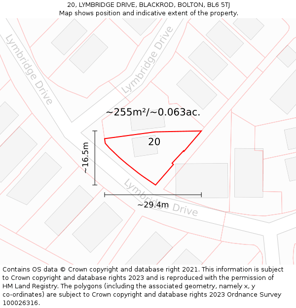 20, LYMBRIDGE DRIVE, BLACKROD, BOLTON, BL6 5TJ: Plot and title map