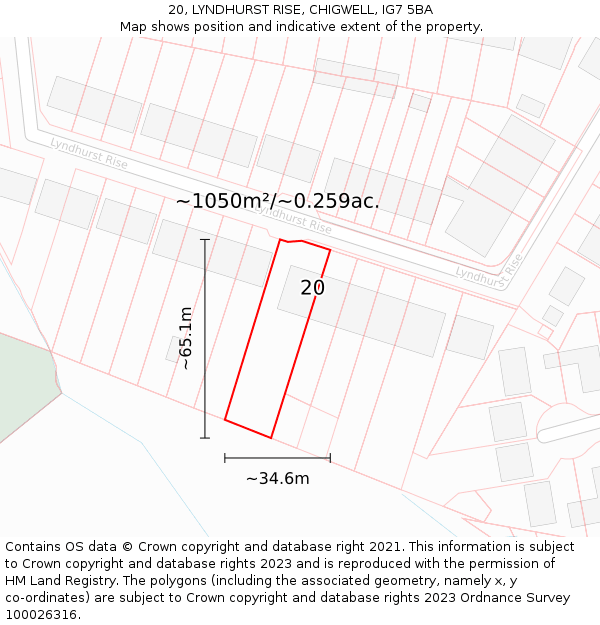 20, LYNDHURST RISE, CHIGWELL, IG7 5BA: Plot and title map