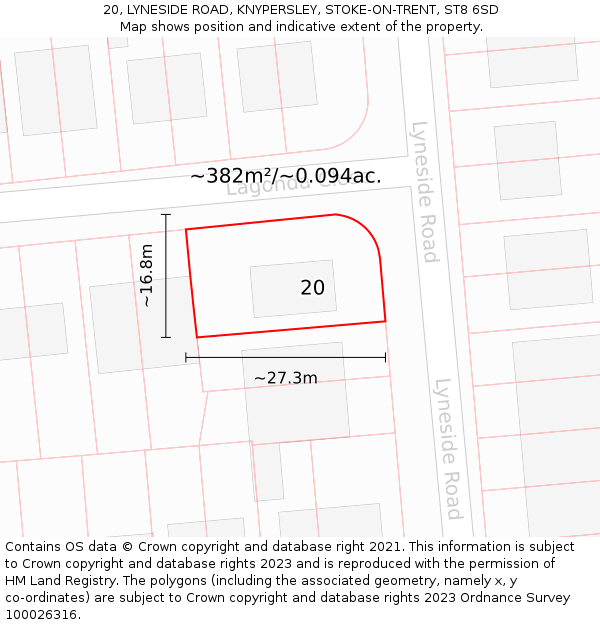 20, LYNESIDE ROAD, KNYPERSLEY, STOKE-ON-TRENT, ST8 6SD: Plot and title map