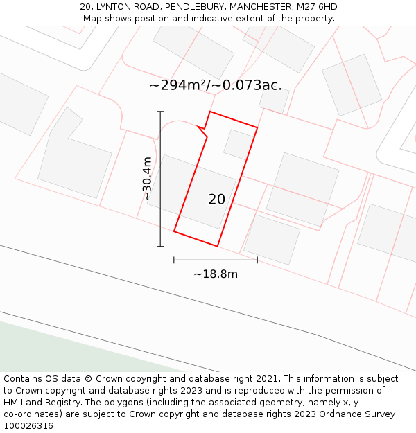 20, LYNTON ROAD, PENDLEBURY, MANCHESTER, M27 6HD: Plot and title map