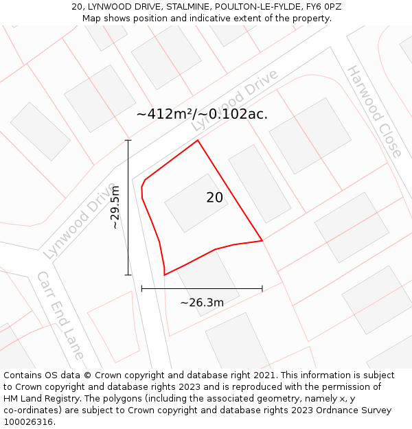 20, LYNWOOD DRIVE, STALMINE, POULTON-LE-FYLDE, FY6 0PZ: Plot and title map