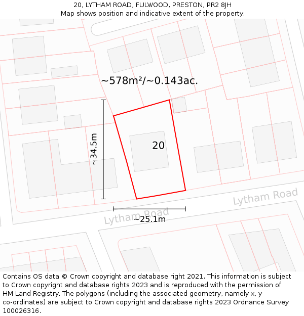 20, LYTHAM ROAD, FULWOOD, PRESTON, PR2 8JH: Plot and title map