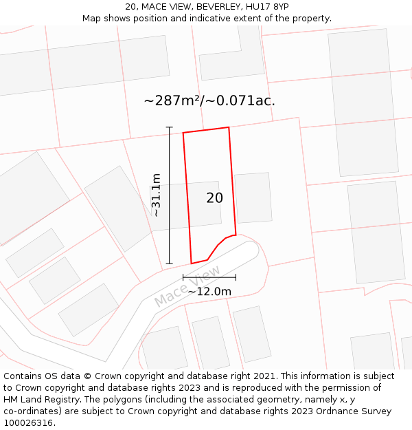 20, MACE VIEW, BEVERLEY, HU17 8YP: Plot and title map