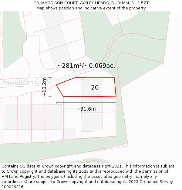 20, MADDISON COURT, AYKLEY HEADS, DURHAM, DH1 5ZT: Plot and title map