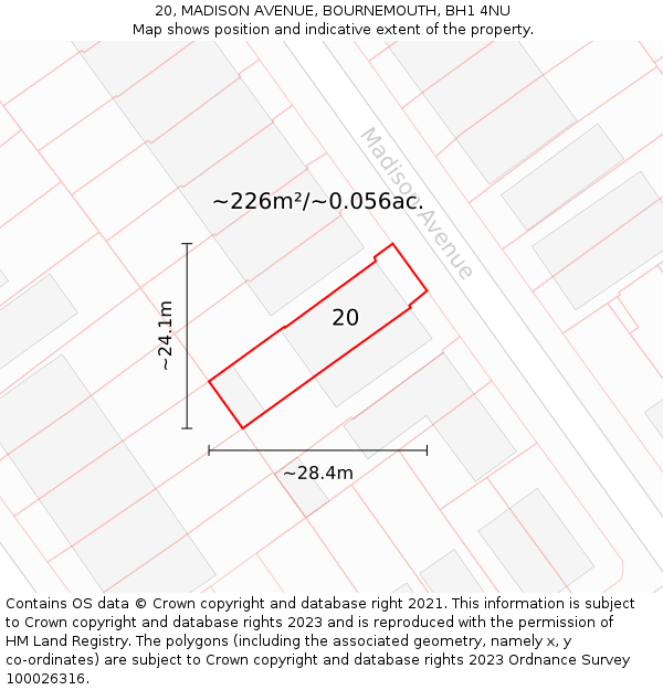 20, MADISON AVENUE, BOURNEMOUTH, BH1 4NU: Plot and title map