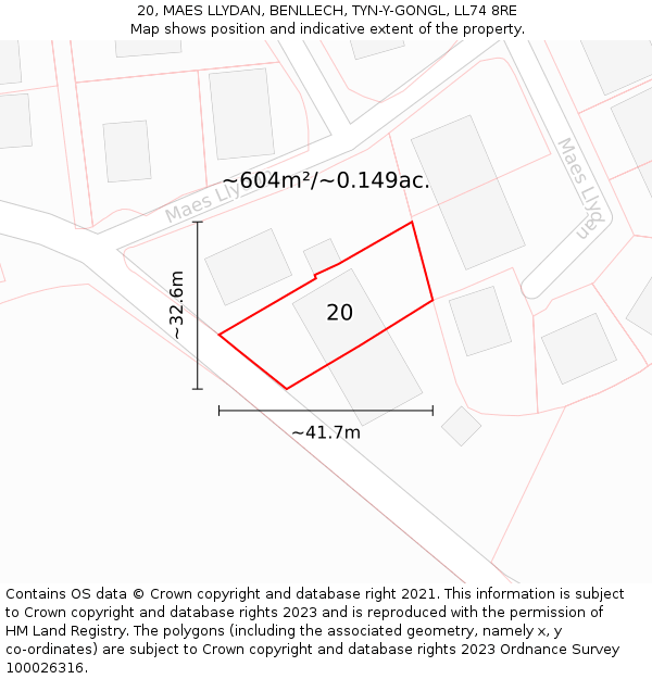 20, MAES LLYDAN, BENLLECH, TYN-Y-GONGL, LL74 8RE: Plot and title map