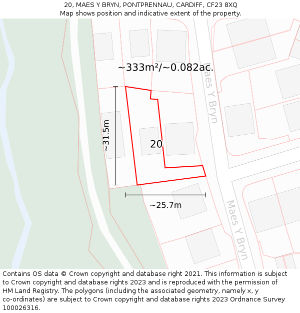 20, MAES Y BRYN, PONTPRENNAU, CARDIFF, CF23 8XQ: Plot and title map