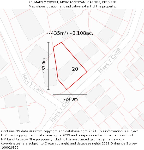 20, MAES Y CROFFT, MORGANSTOWN, CARDIFF, CF15 8FE: Plot and title map