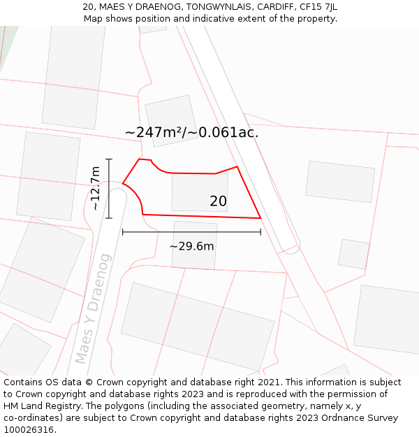 20, MAES Y DRAENOG, TONGWYNLAIS, CARDIFF, CF15 7JL: Plot and title map