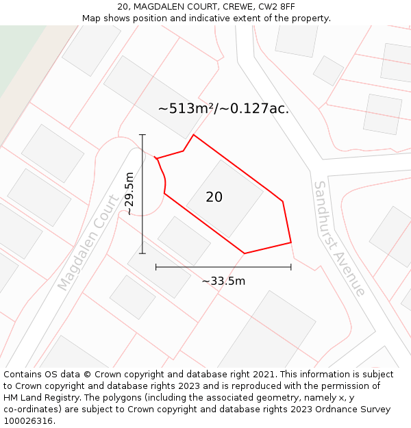 20, MAGDALEN COURT, CREWE, CW2 8FF: Plot and title map