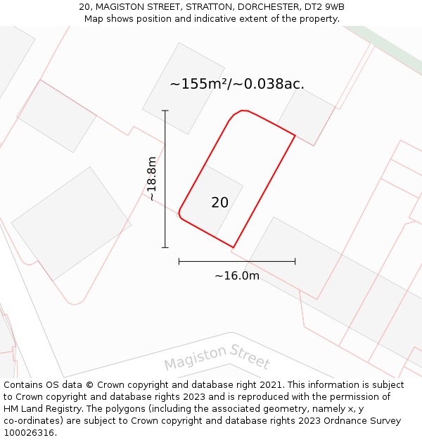 20, MAGISTON STREET, STRATTON, DORCHESTER, DT2 9WB: Plot and title map