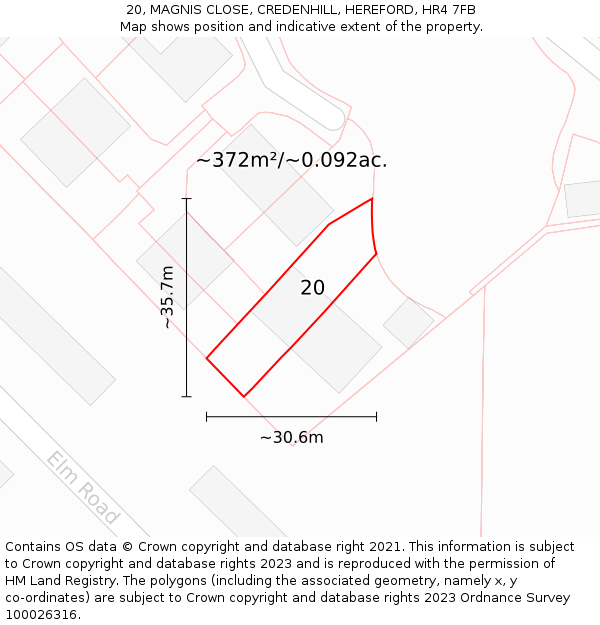 20, MAGNIS CLOSE, CREDENHILL, HEREFORD, HR4 7FB: Plot and title map