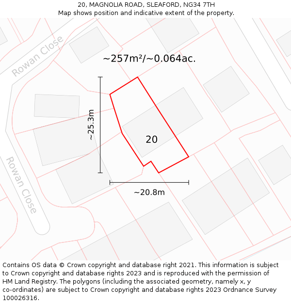 20, MAGNOLIA ROAD, SLEAFORD, NG34 7TH: Plot and title map