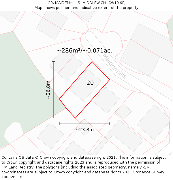 20, MAIDENHILLS, MIDDLEWICH, CW10 9PJ: Plot and title map