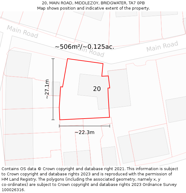 20, MAIN ROAD, MIDDLEZOY, BRIDGWATER, TA7 0PB: Plot and title map