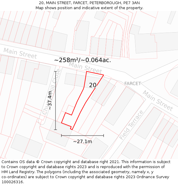 20, MAIN STREET, FARCET, PETERBOROUGH, PE7 3AN: Plot and title map