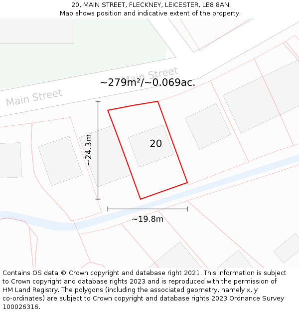 20, MAIN STREET, FLECKNEY, LEICESTER, LE8 8AN: Plot and title map