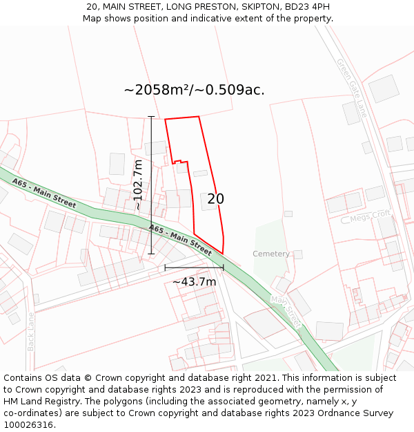 20, MAIN STREET, LONG PRESTON, SKIPTON, BD23 4PH: Plot and title map