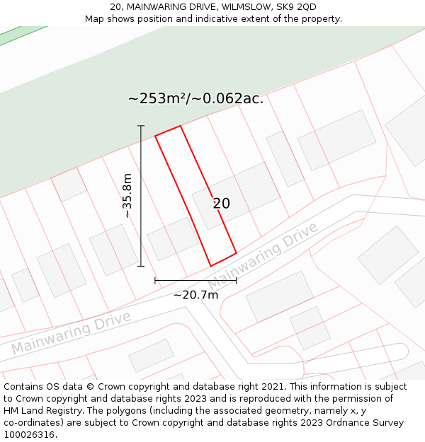 20, MAINWARING DRIVE, WILMSLOW, SK9 2QD: Plot and title map