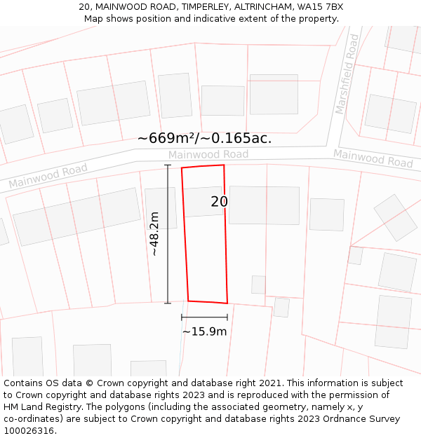 20, MAINWOOD ROAD, TIMPERLEY, ALTRINCHAM, WA15 7BX: Plot and title map