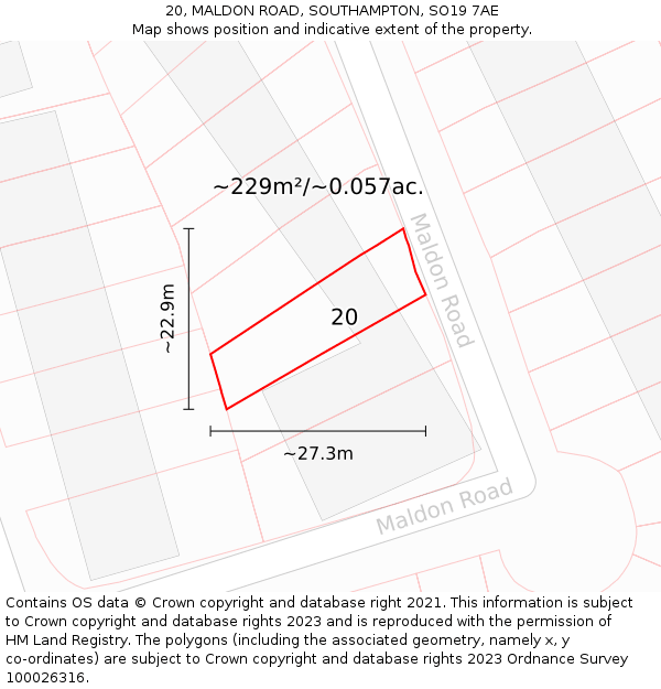 20, MALDON ROAD, SOUTHAMPTON, SO19 7AE: Plot and title map