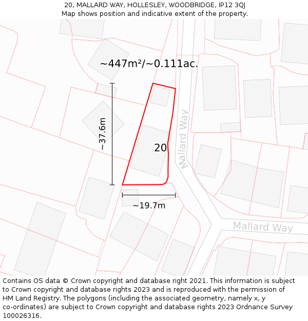 20, MALLARD WAY, HOLLESLEY, WOODBRIDGE, IP12 3QJ: Plot and title map