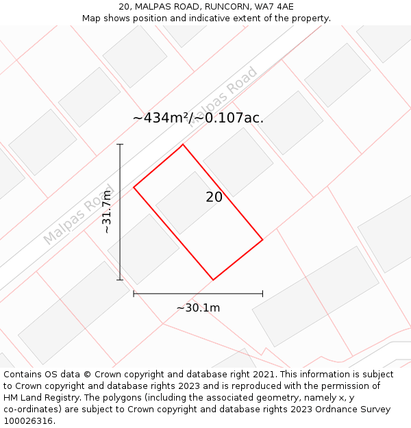 20, MALPAS ROAD, RUNCORN, WA7 4AE: Plot and title map