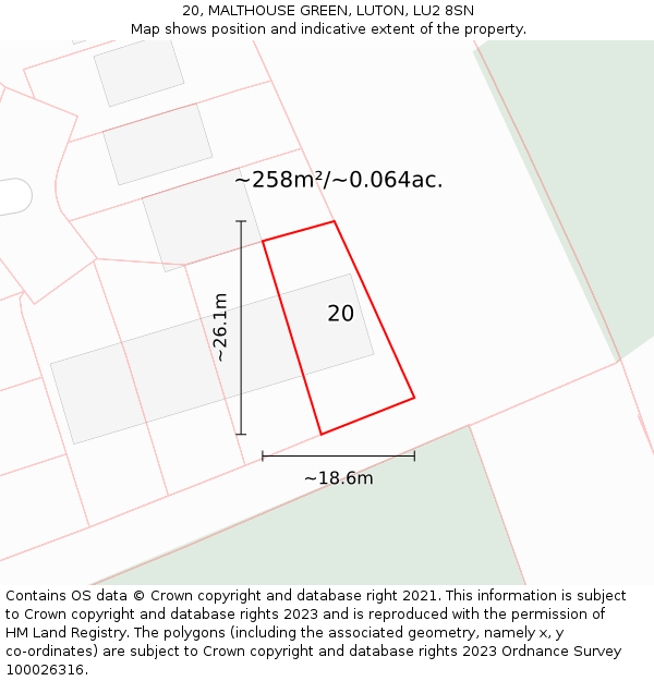 20, MALTHOUSE GREEN, LUTON, LU2 8SN: Plot and title map