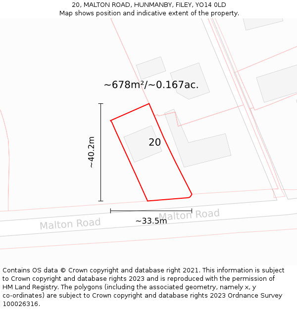 20, MALTON ROAD, HUNMANBY, FILEY, YO14 0LD: Plot and title map