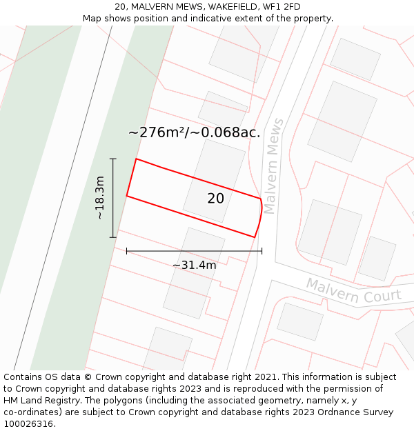 20, MALVERN MEWS, WAKEFIELD, WF1 2FD: Plot and title map