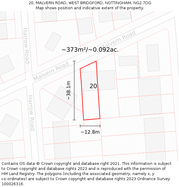 20, MALVERN ROAD, WEST BRIDGFORD, NOTTINGHAM, NG2 7DG: Plot and title map