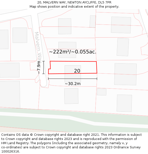 20, MALVERN WAY, NEWTON AYCLIFFE, DL5 7PR: Plot and title map