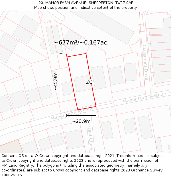 20, MANOR FARM AVENUE, SHEPPERTON, TW17 9AE: Plot and title map