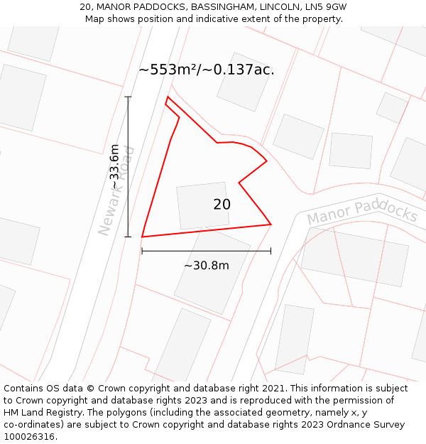 20, MANOR PADDOCKS, BASSINGHAM, LINCOLN, LN5 9GW: Plot and title map