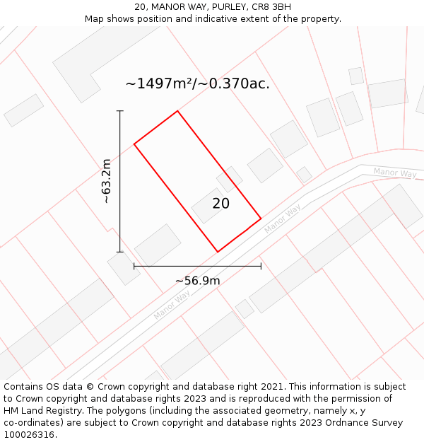 20, MANOR WAY, PURLEY, CR8 3BH: Plot and title map