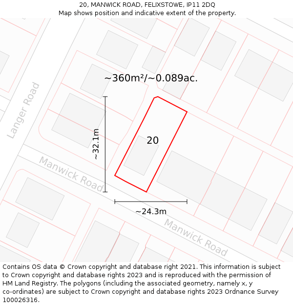 20, MANWICK ROAD, FELIXSTOWE, IP11 2DQ: Plot and title map