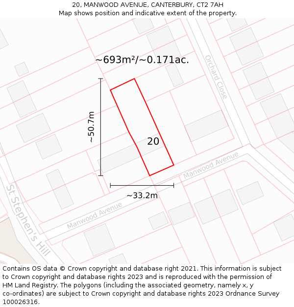 20, MANWOOD AVENUE, CANTERBURY, CT2 7AH: Plot and title map