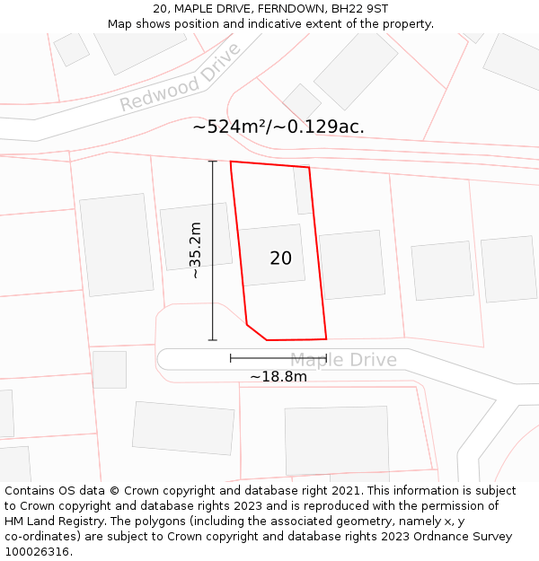 20, MAPLE DRIVE, FERNDOWN, BH22 9ST: Plot and title map