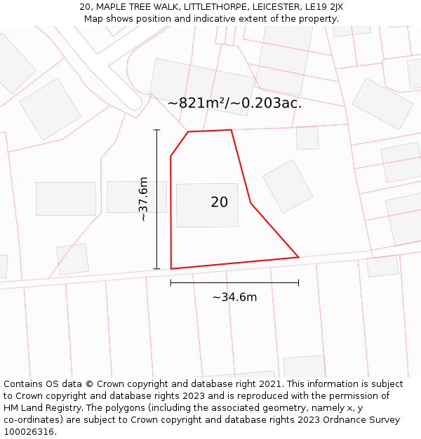 20, MAPLE TREE WALK, LITTLETHORPE, LEICESTER, LE19 2JX: Plot and title map