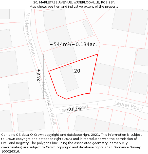 20, MAPLETREE AVENUE, WATERLOOVILLE, PO8 9BN: Plot and title map