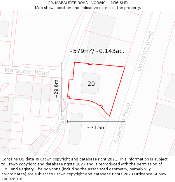 20, MARAUDER ROAD, NORWICH, NR6 6HD: Plot and title map