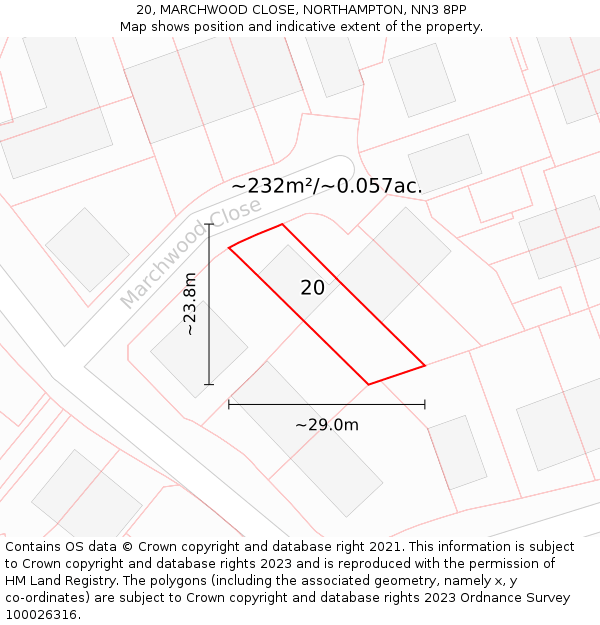 20, MARCHWOOD CLOSE, NORTHAMPTON, NN3 8PP: Plot and title map