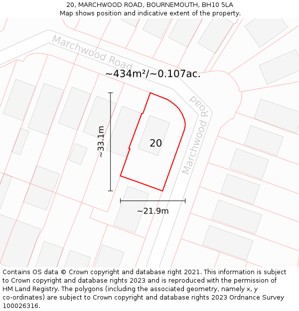 20, MARCHWOOD ROAD, BOURNEMOUTH, BH10 5LA: Plot and title map