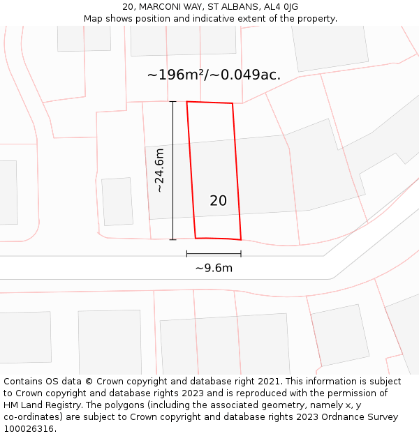 20, MARCONI WAY, ST ALBANS, AL4 0JG: Plot and title map