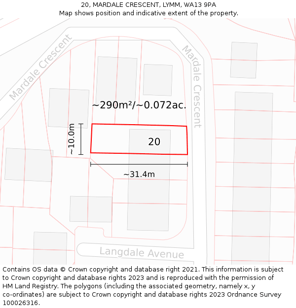 20, MARDALE CRESCENT, LYMM, WA13 9PA: Plot and title map