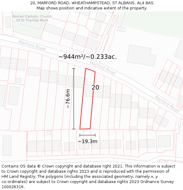 20, MARFORD ROAD, WHEATHAMPSTEAD, ST ALBANS, AL4 8AS: Plot and title map