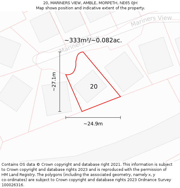 20, MARINERS VIEW, AMBLE, MORPETH, NE65 0JH: Plot and title map