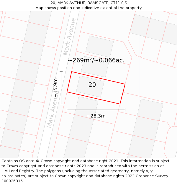 20, MARK AVENUE, RAMSGATE, CT11 0JS: Plot and title map