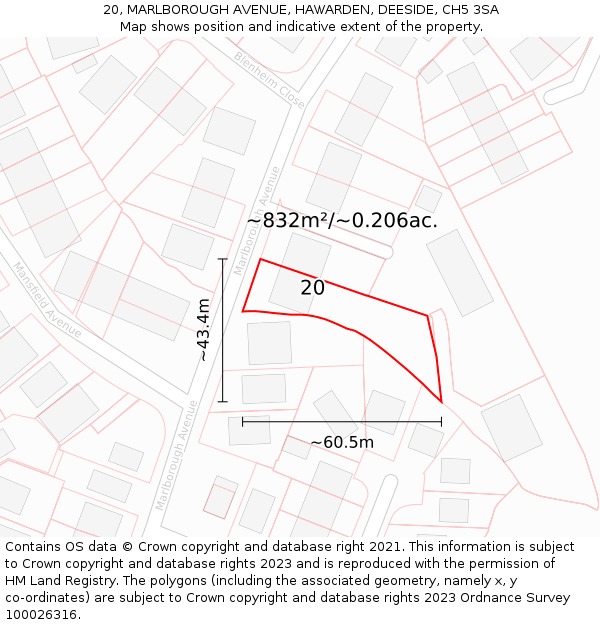 20, MARLBOROUGH AVENUE, HAWARDEN, DEESIDE, CH5 3SA: Plot and title map