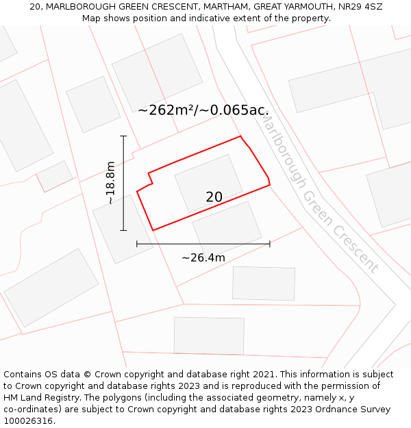 20, MARLBOROUGH GREEN CRESCENT, MARTHAM, GREAT YARMOUTH, NR29 4SZ: Plot and title map